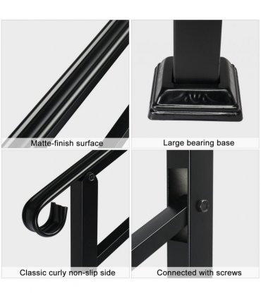 [Same Code：52168185  78675783]Handrails for Outdoor Steps, Wrought Iron Handrail Fits 1 or 3 Steps, Transitional Handrail with Installation Kit, Black