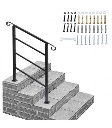 [Same Code：52168185  78675783]Handrails for Outdoor Steps, Wrought Iron Handrail Fits 1 or 3 Steps, Transitional Handrail with Installation Kit, Black