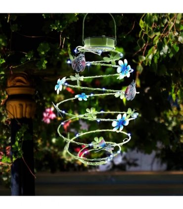 Hanging Solar Spiral Light with Butterflies