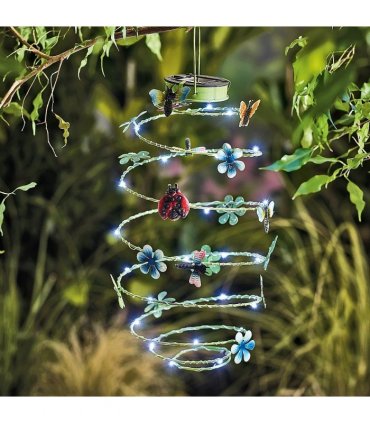 Hanging Solar Spiral Light with Butterflies
