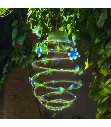 Hanging Solar Spiral Light with Butterflies