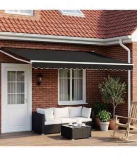 vidaXL Manual Retractable Awning with LEDs Black and White 4 x 3 m