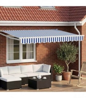 vidaXL Manual Retractable Awning with LEDs Blue and White 3.5 x 2.5 m
