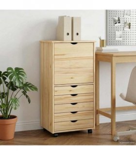 vidaXL Rolling Cabinet Brown 53 x 39 x 103 cm Solid Pine Wood