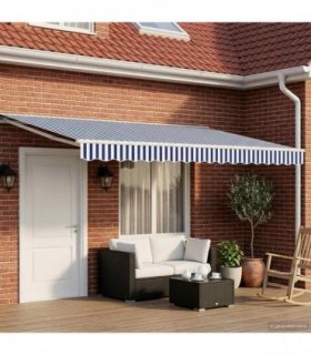 vidaXL Manual Awning Frame with LEDs Blue and White 4 x 3 m