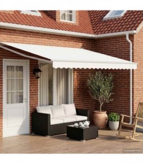 vidaXL Manual Retractable Awning with LEDs White 4 x 3 m