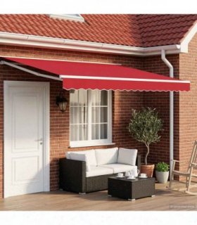 vidaXL Manual Awning Frame with LEDs Red and White 4 x 3 m