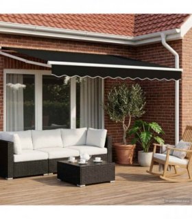 vidaXL Manual Retractable Awning with LEDs Black and White 3.5 x 2.5 m