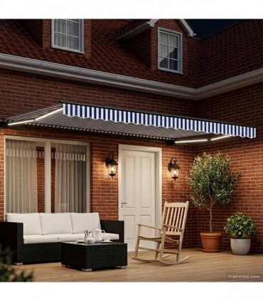 vidaXL Manual Awning Frame with LEDs 5 x 3 m Polyester with PU coating