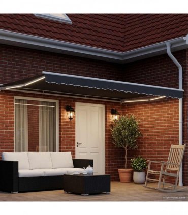 vidaXL Manual Awning Frame with LEDs White and Anthracite 4 x 2 m