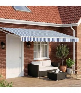vidaXL Manual Retractable Awning with LEDs Blue and White 5 x 3 m