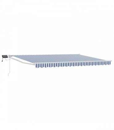 vidaXL Manual Retractable Awning with LEDs Blue and White 5 x 3 m