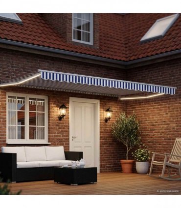 vidaXL Manual Retractable Awning with LEDs Blue and White 5 x 3 m