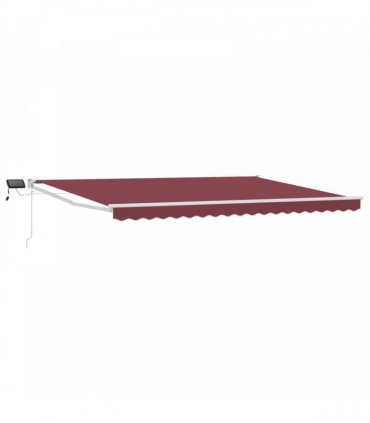 vidaXL Manual Retractable Awning with LEDs Burgundy and White 4 x 3 m
