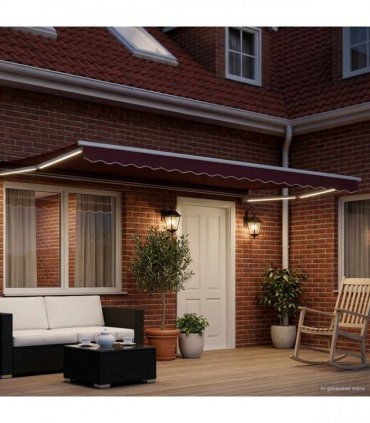 vidaXL Manual Retractable Awning with LEDs Burgundy and White 4 x 3 m