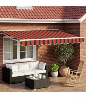 vidaXL Manual Awning Frame with LEDs Orange, Black and White 3 x 2.5 m