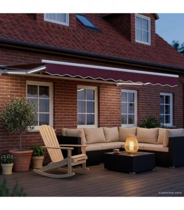 vidaXL Manual Awning Frame with LEDs Burgundy and White 3.5 x 2.5 m