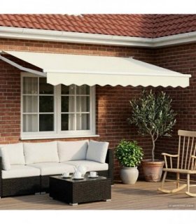 vidaXL Manual Retractable Awning with LEDs Cream and White 3 x 2.5 m