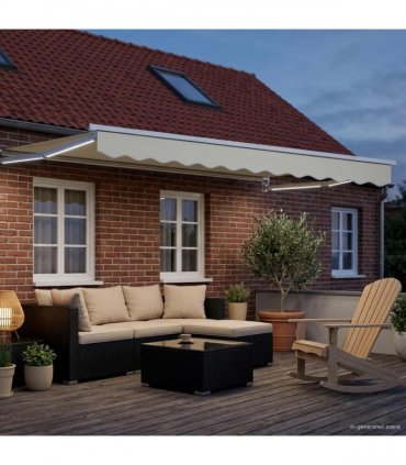 vidaXL Manual Retractable Awning with LEDs Cream and White 3 x 2.5 m