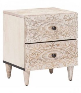 vidaXL Bedside Cabinet White 40 x 33.5 x 46 cm Solid Mango Wood