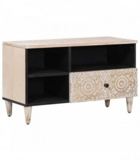 vidaXL TV Cabinet with Drawer White 80 x 33.5 x 46 cm Solid Mango Wood
