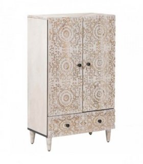 vidaXL High Board with Shelf White 60 x 33.5 x 100 cm Solid Mango Wood