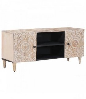 vidaXL TV Cabinet White 105 x 33.5 x 46 cm Solid Mango Wood