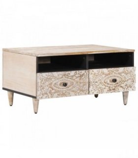 vidaXL Coffee Table with Drawer White 80 x 54 x 40 cm Solid Mango Wood