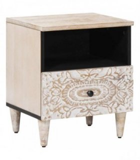 vidaXL Bed cabinet with Drawer White 40 x 33 x 46 cm Solid Mango Wood