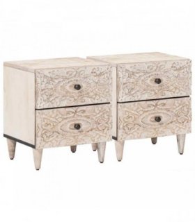 vidaXL Bedside Cabinet 2 pcs White 40 x 33.5 x 46 cm Solid Mango Wood