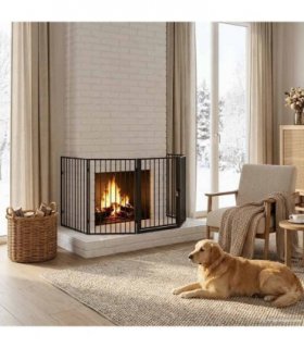 vidaXL Pet Fireplace Fence Steel Black