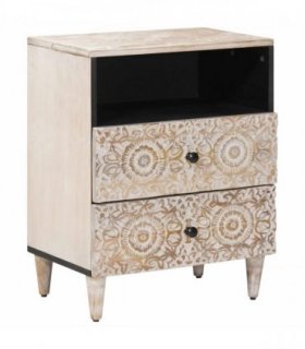 vidaXL Bed cabinet with Drawer White 50 x 33 x 60 cm Solid Mango Wood