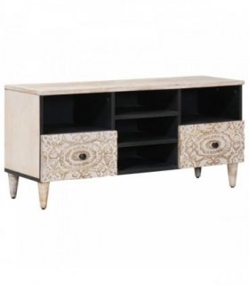 vidaXL TV Cabinet with Shelf White 100 x 33.5 x 46 cm Solid Mango Wood
