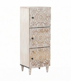 vidaXL High Board with Shelf White 40 x 33.5 x 110 cm Solid Mango Wood