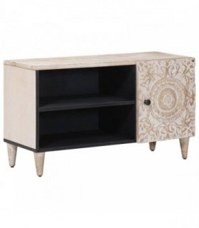 vidaXL TV Cabinet with Shelf White 80 x 31.5 x 46 cm Solid Mango Wood