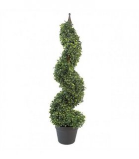 90cm (3ft) Tall Artificial Boxwood Tower Tree Topiary Spiral Metal Top