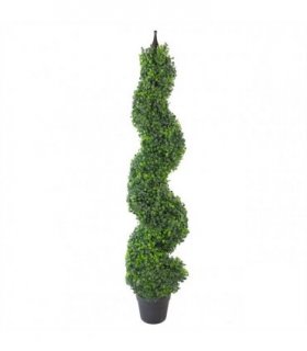 120cm (4ft) Tall Artificial Boxwood Tower Tree Topiary Spiral Metal Top