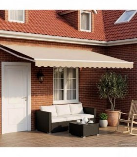 vidaXL Electric Retractable Awning Beige and White 4 x 3 m