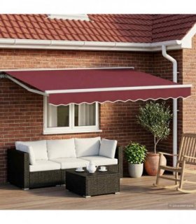 vidaXL Manual Awning Frame with LEDs Burgundy and White 3 x 2.5 m
