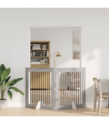 vidaXL Foldable Dog Gate with Stands 2 pcs Grey Sonoma 200.5 cm