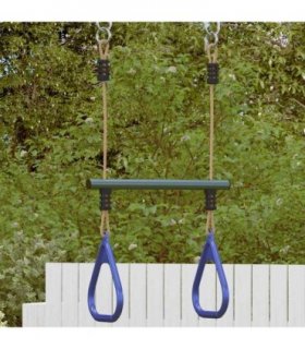 vidaXL Trapeze Bar with Gym Rings for Kids Blue and Dark Green Steel