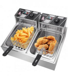[Replace old code: 52344960] EH82 2500W 220-240V 12.7QT/12L Stainless Steel Double Cylinder Electric Fryer UK Plug