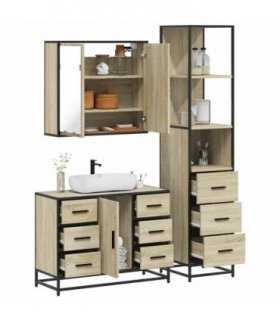 vidaXL 3 Piece Bathroom Furniture Set Sonoma Oak Engineered Wood