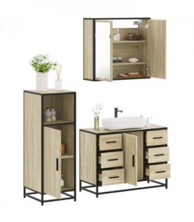 vidaXL 3 Piece Bathroom Furniture Set Sonoma Oak Engineered Wood
