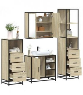 vidaXL 4 Piece Bathroom Furniture Set Sonoma Oak Engineered Wood