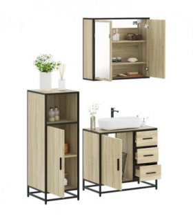vidaXL 3 Piece Bathroom Furniture Set Sonoma Oak Engineered Wood