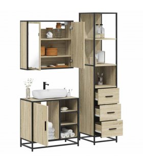 vidaXL 3 Piece Bathroom Furniture Set Sonoma Oak Engineered Wood