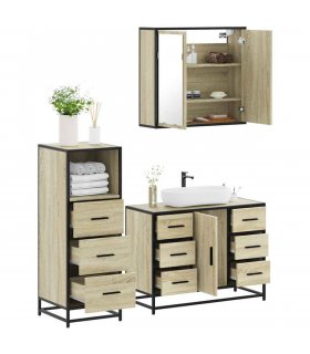 vidaXL 3 Piece Bathroom Furniture Set Sonoma Oak Engineered Wood