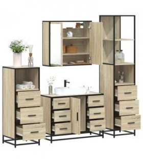 vidaXL 4 Piece Bathroom Furniture Set Sonoma Oak Engineered Wood