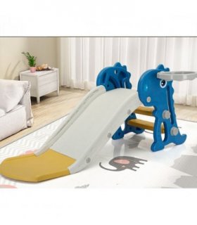 Toddler Indoor Slide for 0 To 3 Years Old Easy Assembly Dinosaur Shape Foldable Slide with Basketball Hoop Stairs Blue